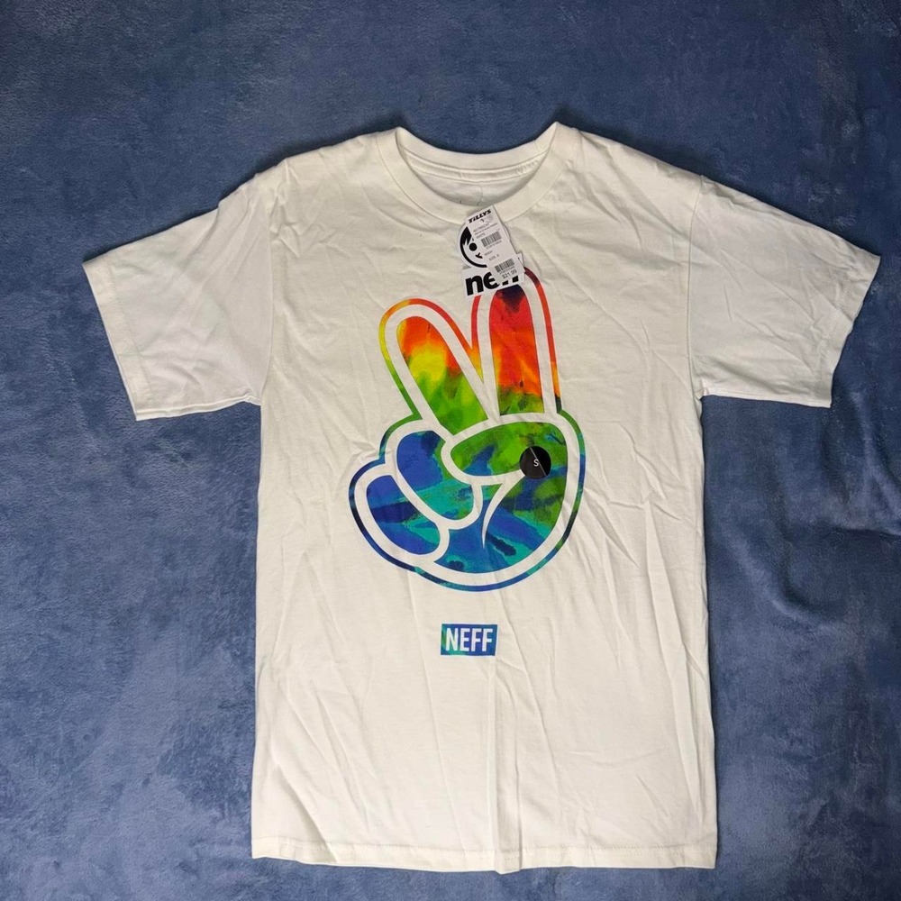 Neff white cotton t-shirt with rainbow peace sign